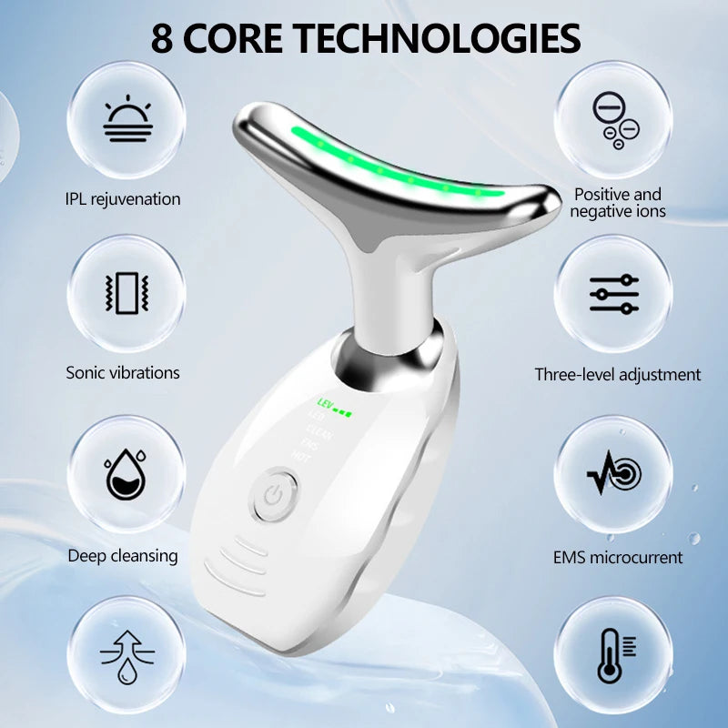 LED Photon Therapy Neck Massager EMS Hot Facial Skin Tightening Beauty Instrument Micro Current Rejuvenation Instrument