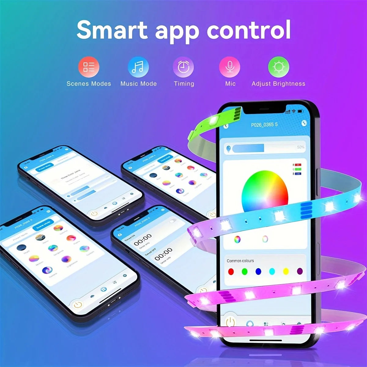 30 LEDS/meter LED Strip Bluetooth APP Control With Battery And US plug Power Supply For Home Decoration And Ambient Lighting