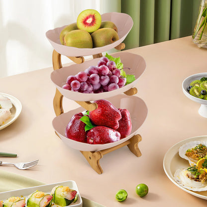 3-Tier Serving Bowls With Stand, Snack Dessert Cake Tray Plate Rack For Party Wedding Fruit Bowl With Bamboo Wood Stand