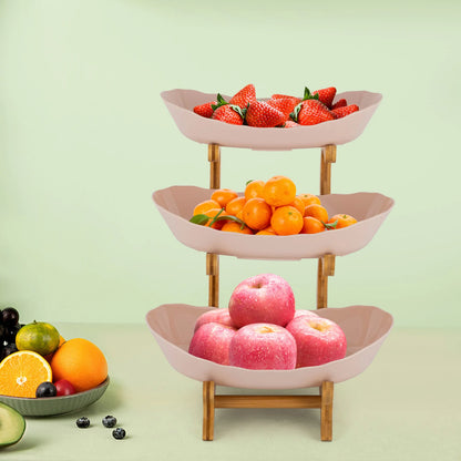 3-Tier Serving Bowls With Stand, Snack Dessert Cake Tray Plate Rack For Party Wedding Fruit Bowl With Bamboo Wood Stand