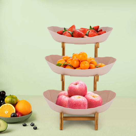 3-Tier Serving Bowls With Stand, Snack Dessert Cake Tray Plate Rack For Party Wedding Fruit Bowl With Bamboo Wood Stand