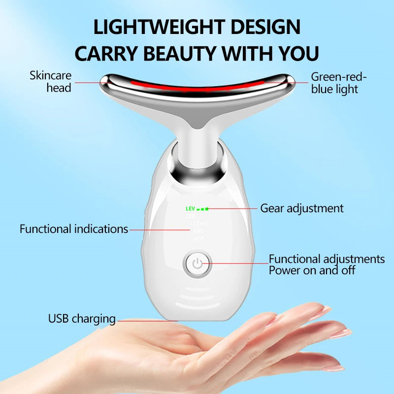 LED Photon Therapy Neck Massager EMS Hot Facial Skin Tightening Beauty Instrument Micro Current  Rejuvenation Instrument