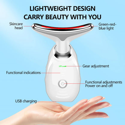 LED Photon Therapy Neck Massager EMS Hot Facial Skin Tightening Beauty Instrument Micro Current  Rejuvenation Instrument
