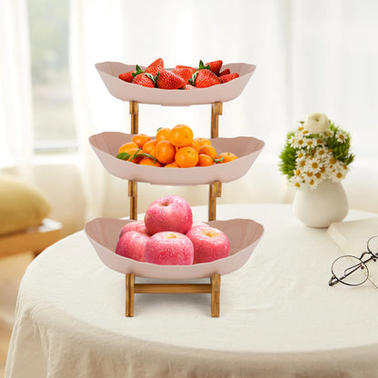3-Tier Serving Bowls With Stand, Snack Dessert Cake Tray Plate Rack For Party Wedding Fruit Bowl With Bamboo Wood Stand